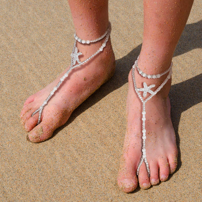 Beach Barefoot Sandals Bohemia Anklet Sandals Starfish Ankle Chain Beaded Elastic Foot Jewelry for Women Lady (Style Set 2) Apparel & Accessories > Jewelry > Anklets Yaomiao   