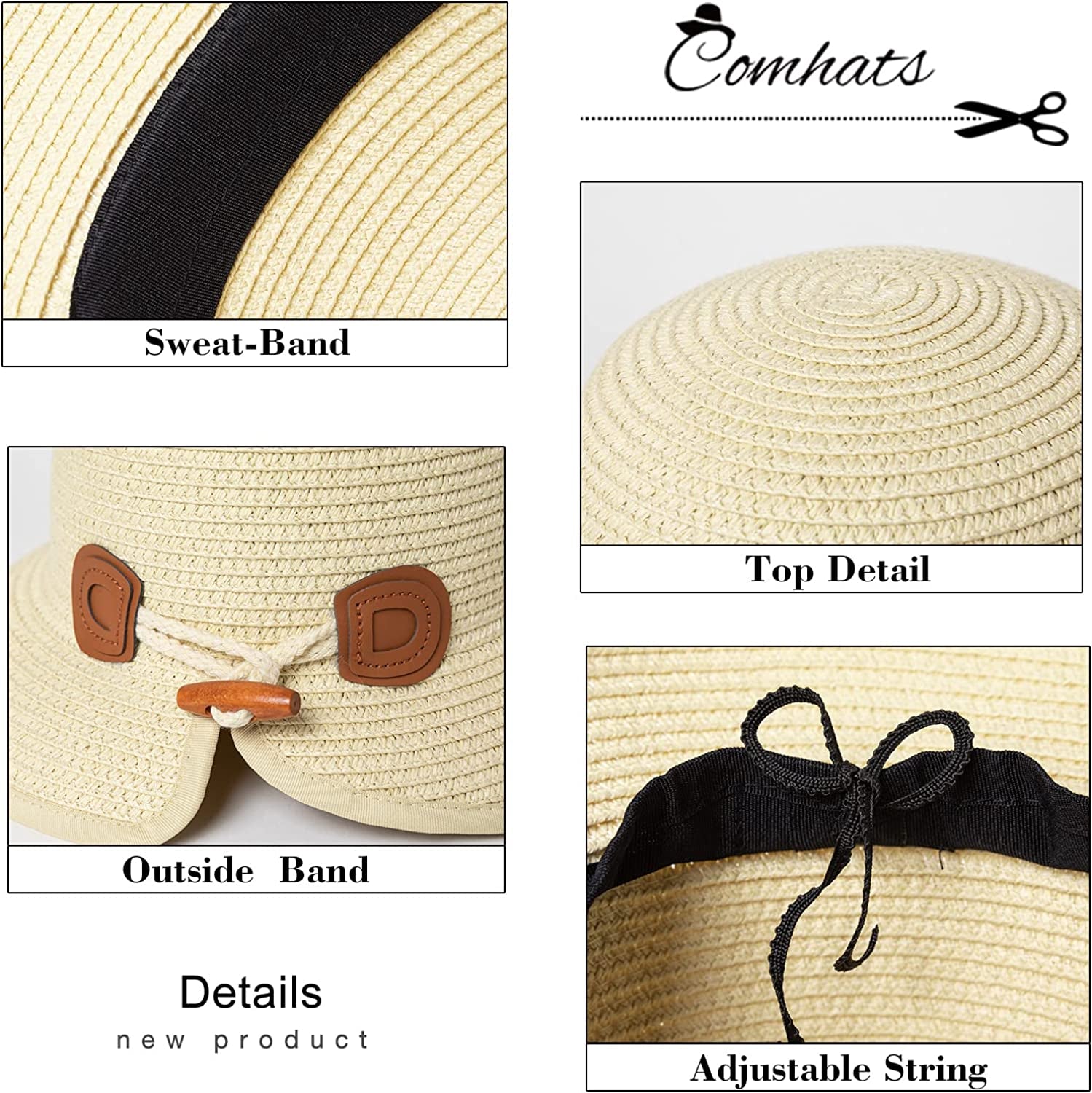 Comhats Straw Sun Hats for Women Summer Bucket UV Sun Protection Packable Foldable Fishing Gardening Hiking Travel Apparel & Accessories > Clothing Accessories > Hats Comhats   