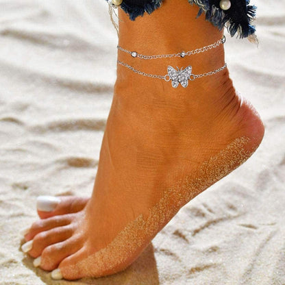 14K Butterfly Silver Anklets for Women - Adjustable Layered Women'S Anklets - Jewelry Anklet Gifts for Women Teen Girls Apparel & Accessories > Jewelry > Anklets TENGYUE   