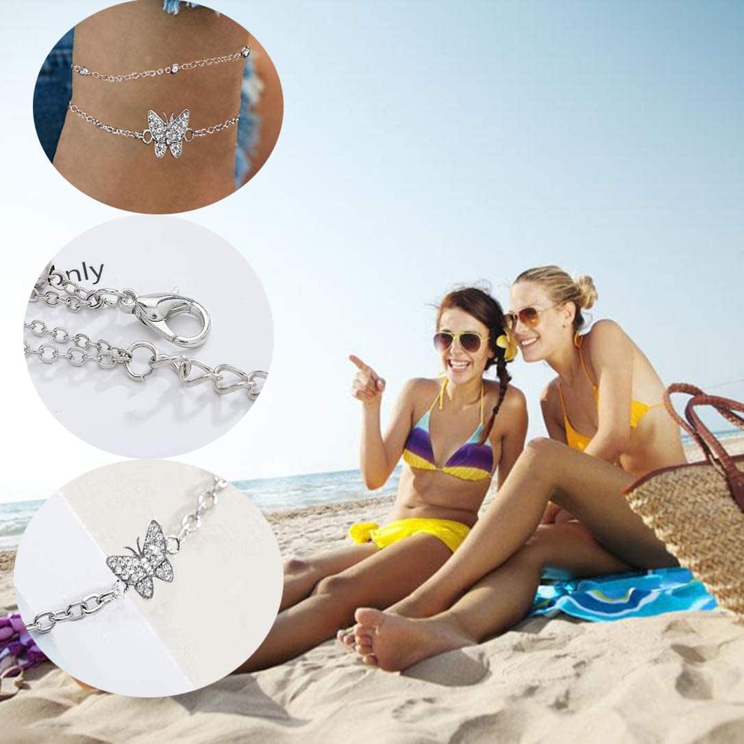 14K Butterfly Silver Anklets for Women - Adjustable Layered Women'S Anklets - Jewelry Anklet Gifts for Women Teen Girls Apparel & Accessories > Jewelry > Anklets TENGYUE   