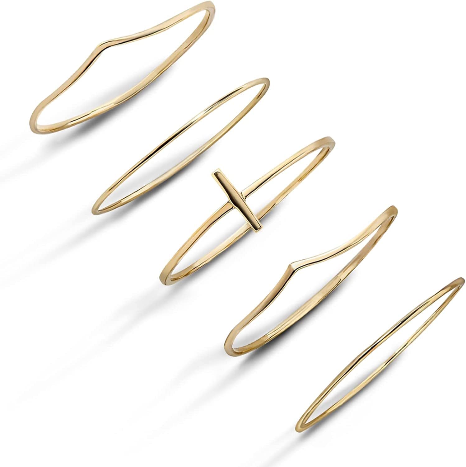 14K Gold Filled Rings Stacking Rings for Women Girls Stackable Thin Gold Ring Plain Statement Band Ring Comfort Fit Size 5 to 10 3PCS/5PCS Gold 1MM-5PCS / 5