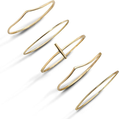 14K Gold Filled Rings Stacking Rings for Women Girls Stackable Thin Gold Ring Plain Statement Band Ring Comfort Fit Size 5 to 10 3PCS/5PCS Gold 1MM-5PCS / 5