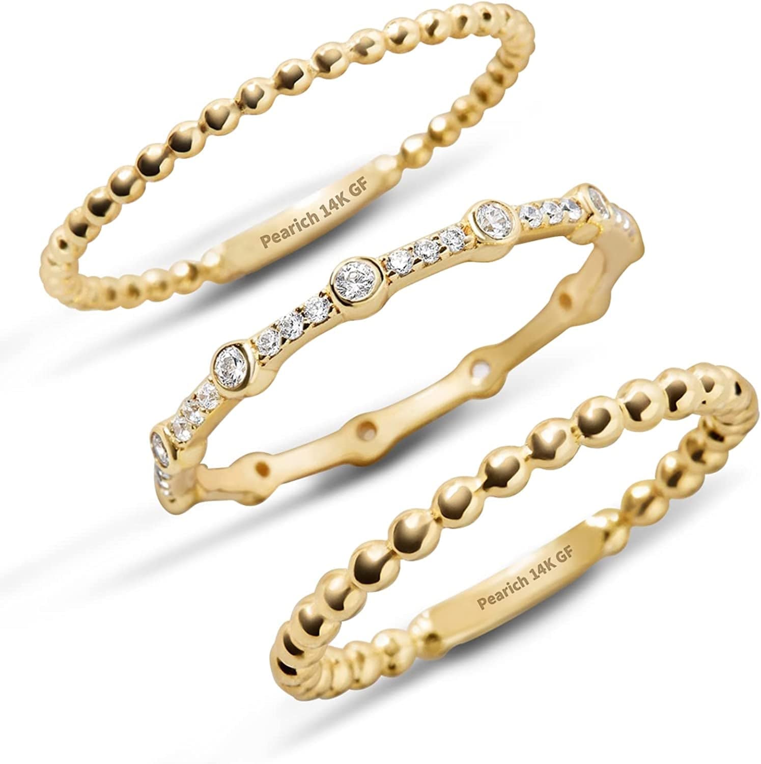 14K Gold Filled Rings Stacking Rings for Women Girls Stackable Thin Gold Ring Plain Statement Band Ring Comfort Fit Size 5 to 10 3PCS/5PCS 14K Filled Gold -3pcs / 5