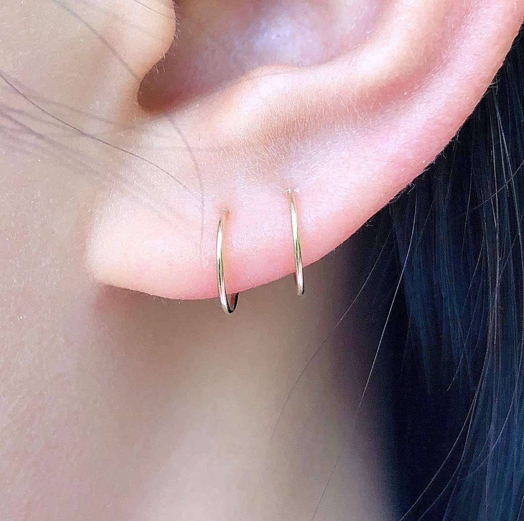 14K Gold Filled Small Hoop Earrings for Cartilage Nose, Tiny Thin 7Mm Piercing Hoop Ring 22 Gauge Gold / 8mm 22 gauge / 1 pair