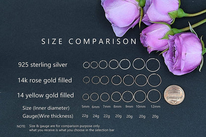 14K Gold Filled Small Hoop Earrings for Cartilage Nose, Tiny Thin 7Mm Piercing Hoop Ring 22 Gauge