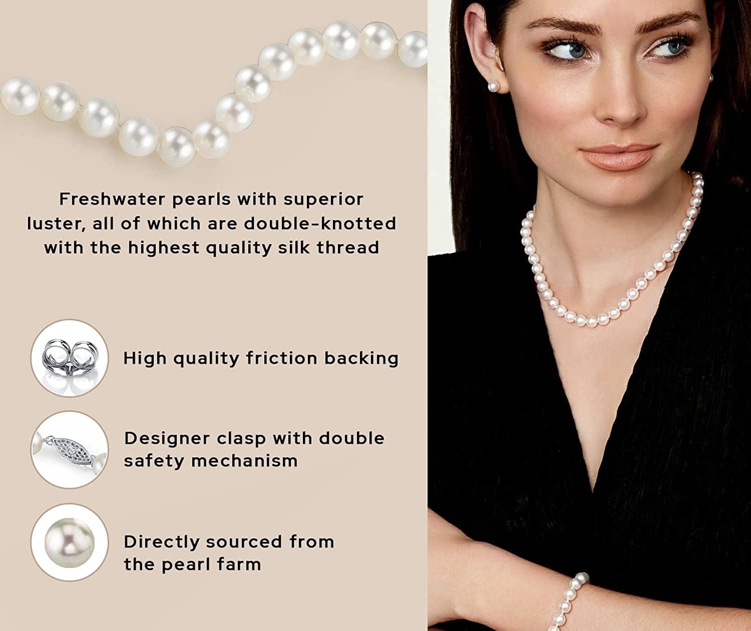14K Gold Pearl Jewelry Set for Women - Freshwater Pearl Necklace and Earring Set with Pearl Bracelet | Genuine Cultured Pearls - the PEARL SOURCE