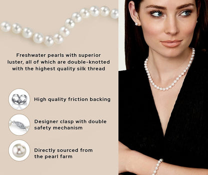 14K Gold Pearl Jewelry Set for Women - Freshwater Pearl Necklace and Earring Set with Pearl Bracelet | Genuine Cultured Pearls - the PEARL SOURCE