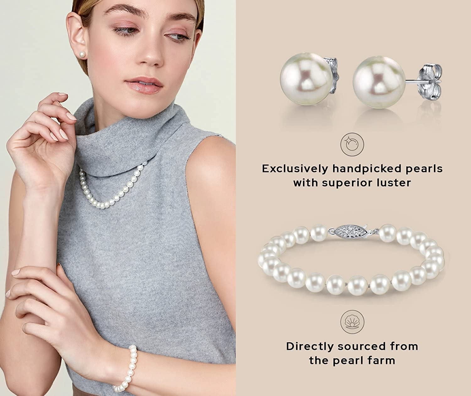 14K Gold Pearl Jewelry Set for Women - Freshwater Pearl Necklace and Earring Set with Pearl Bracelet | Genuine Cultured Pearls - the PEARL SOURCE