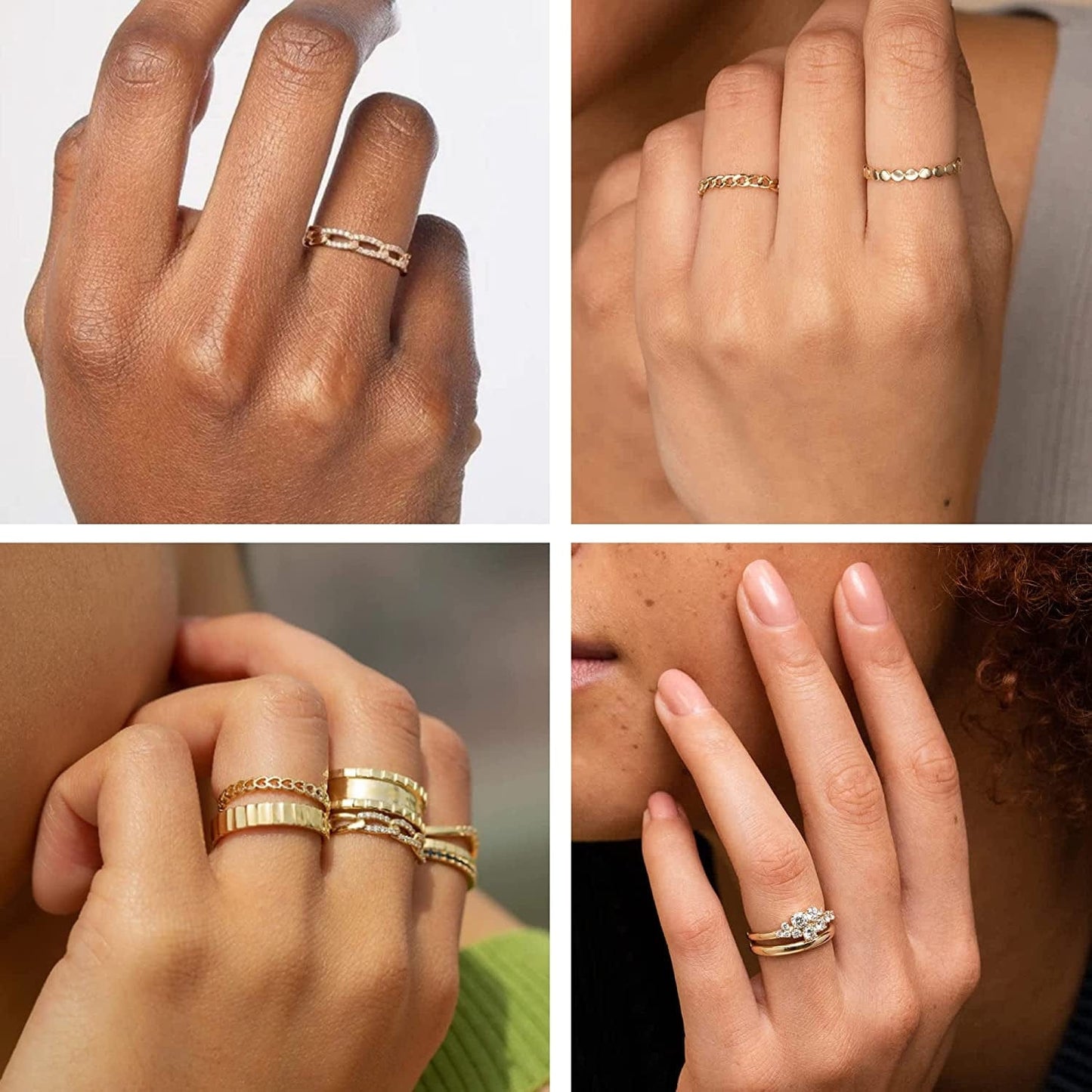 14K Gold Plate Rings for Women Pack Thin Stacking Gold Ring CZ Heart Rings Simple Cute Dainty Trendy Gold Rings for Women