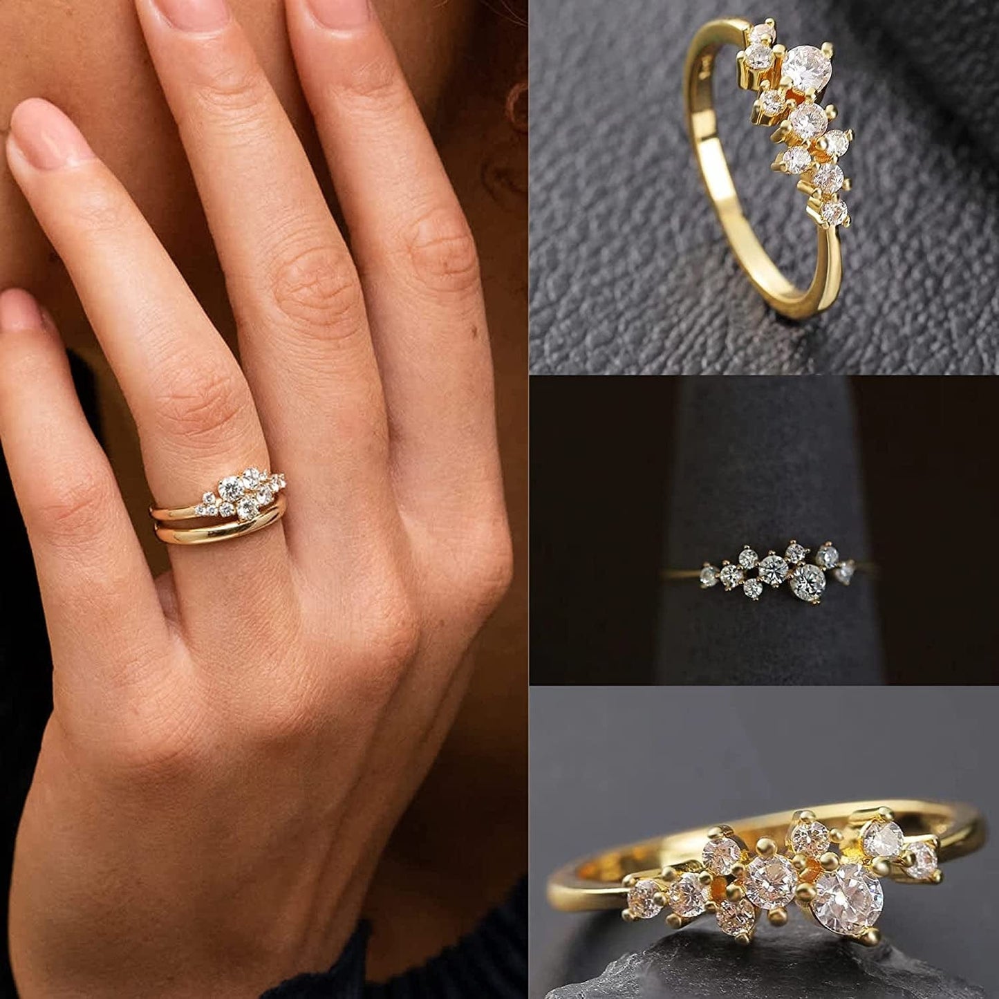 14K Gold Plate Rings for Women Pack Thin Stacking Gold Ring CZ Heart Rings Simple Cute Dainty Trendy Gold Rings for Women