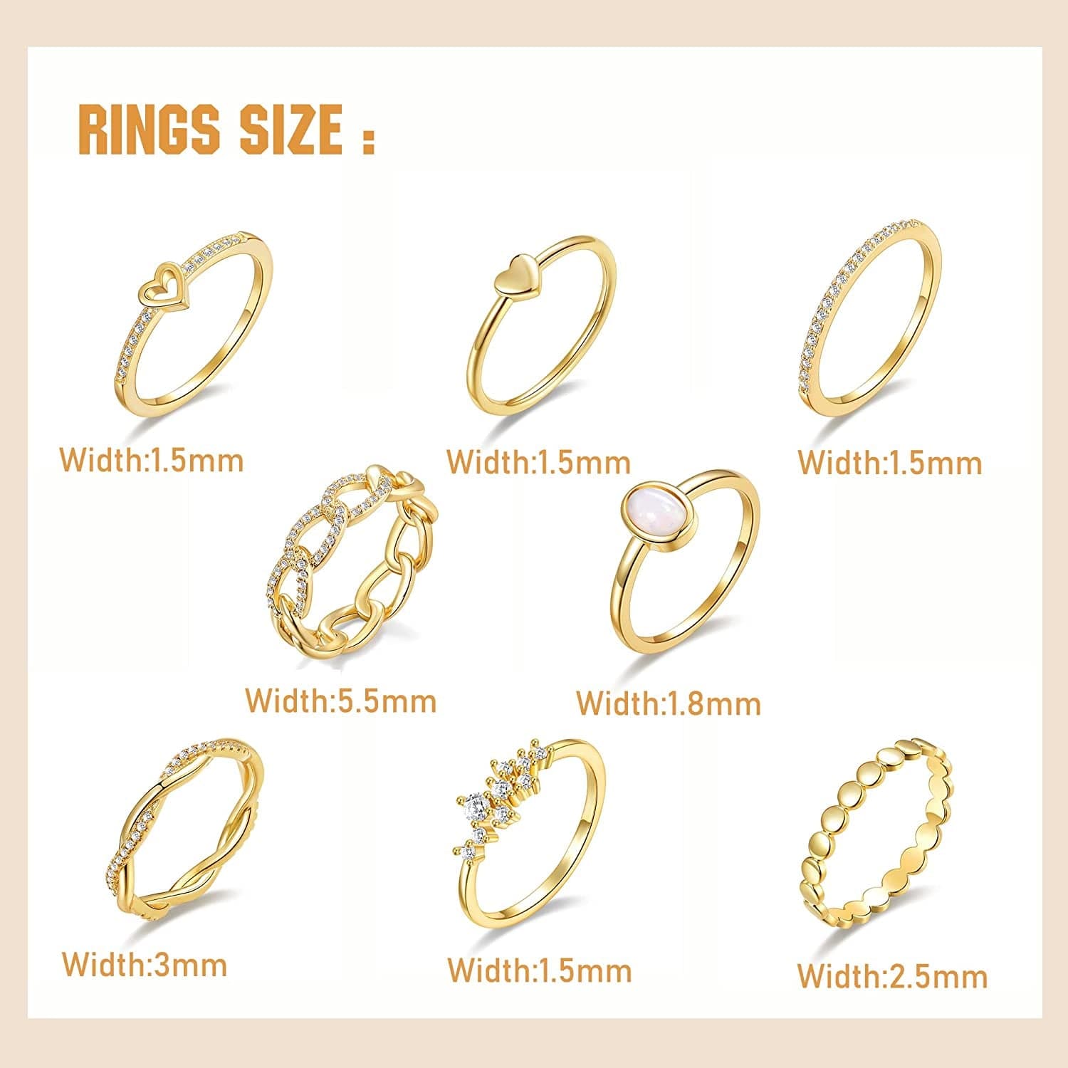 14K Gold Plate Rings for Women Pack Thin Stacking Gold Ring CZ Heart Rings Simple Cute Dainty Trendy Gold Rings for Women