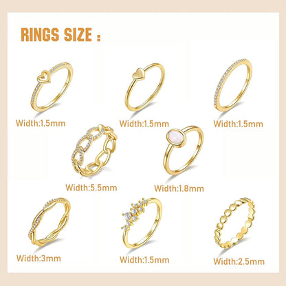 14K Gold Plate Rings for Women Pack Thin Stacking Gold Ring CZ Heart Rings Simple Cute Dainty Trendy Gold Rings for Women