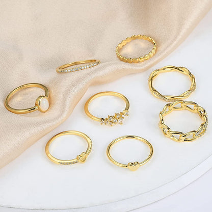 14K Gold Plate Rings for Women Pack Thin Stacking Gold Ring CZ Heart Rings Simple Cute Dainty Trendy Gold Rings for Women