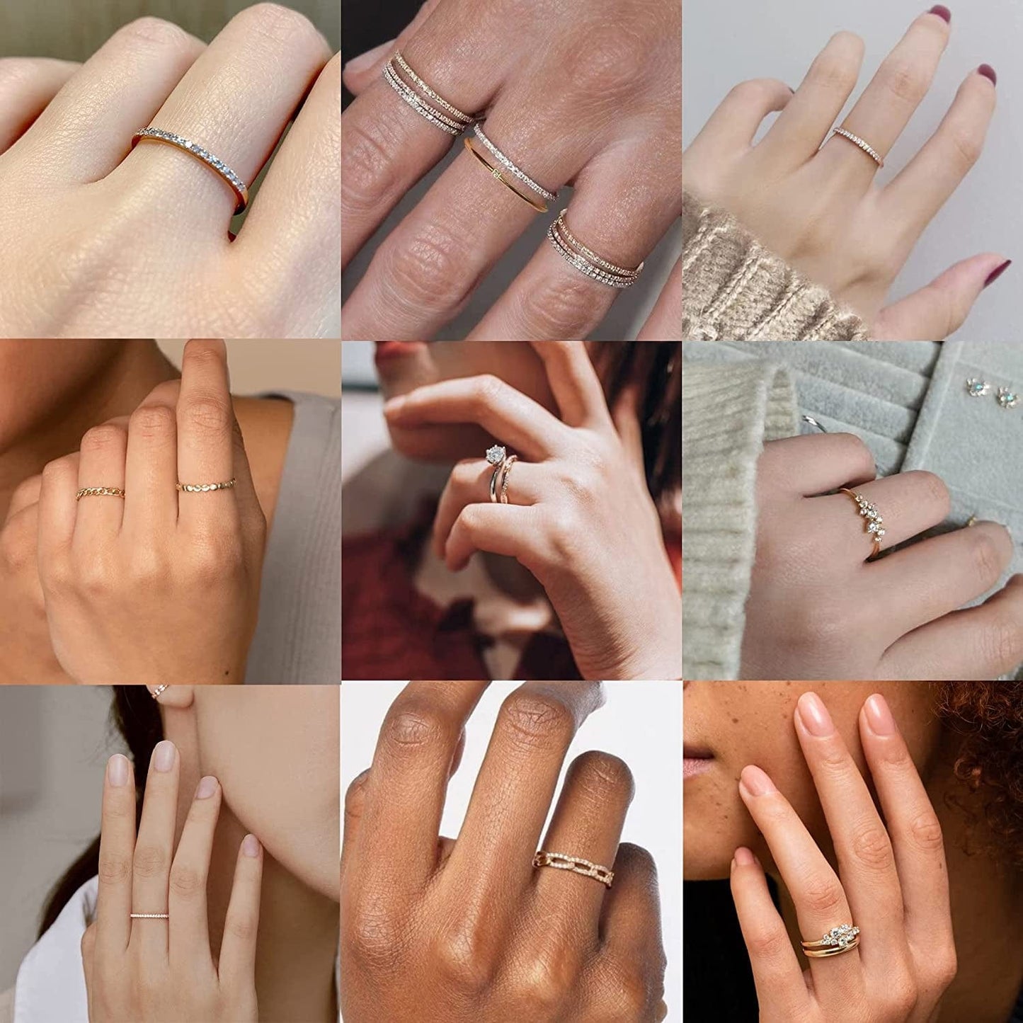 14K Gold Plate Rings for Women Pack Thin Stacking Gold Ring CZ Heart Rings Simple Cute Dainty Trendy Gold Rings for Women