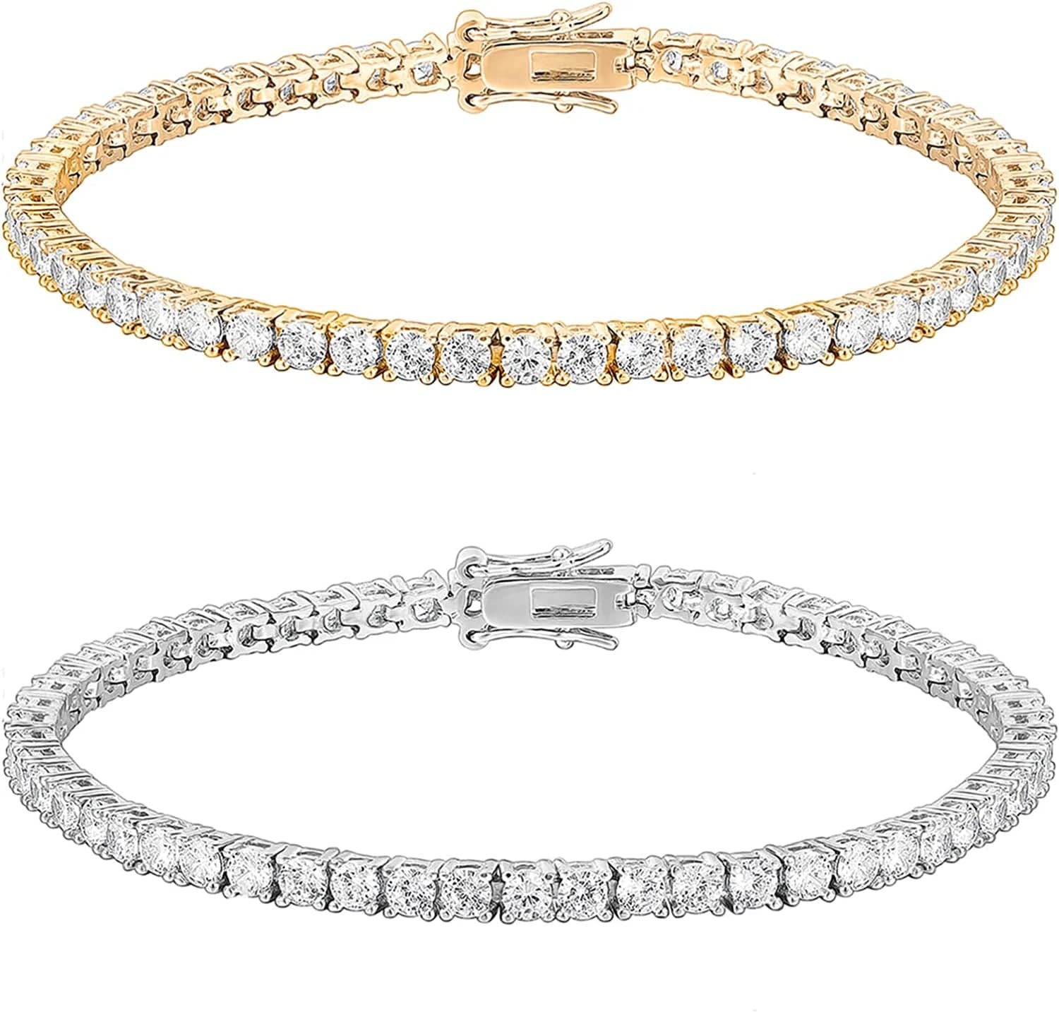 14K Gold Plated 3Mm Cubic Zirconia Classic Tennis Bracelet | Gold Bracelets for Women | Size 6.5-7.5 Inch Pack White/Yellow Plated / 6.5 Inches