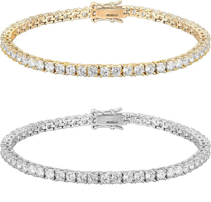 14K Gold Plated 3Mm Cubic Zirconia Classic Tennis Bracelet | Gold Bracelets for Women | Size 6.5-7.5 Inch Pack White/Yellow Plated / 6.5 Inches