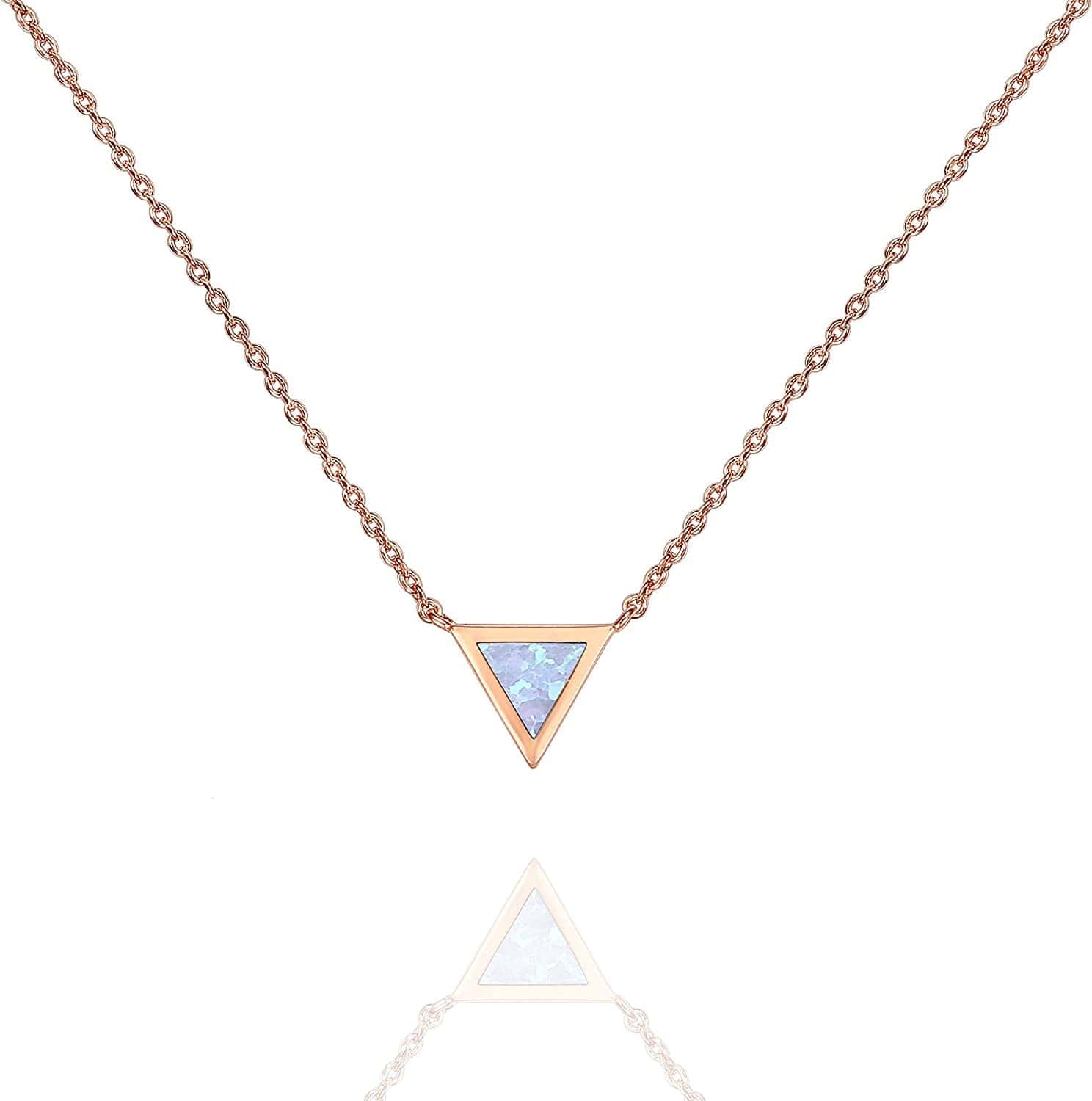 14K Gold Plated Created Opal Necklace | Opal Necklaces for Women Triangle / Rose Gold