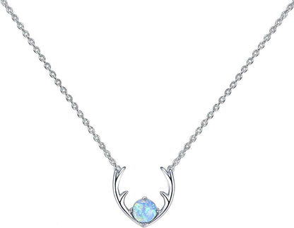 14K Gold Plated Created Opal Necklace | Opal Necklaces for Women Antler / White Gold