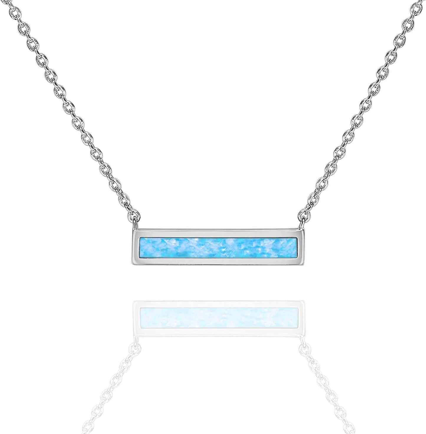 14K Gold Plated Created Opal Necklace | Opal Necklaces for Women Bar / White Gold