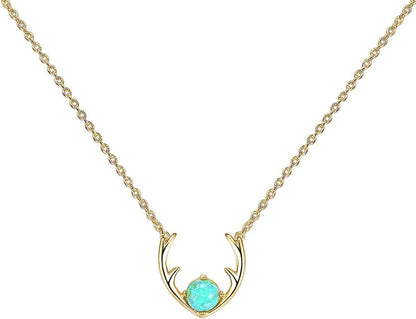 14K Gold Plated Created Opal Necklace | Opal Necklaces for Women Antler / Yellow Gold