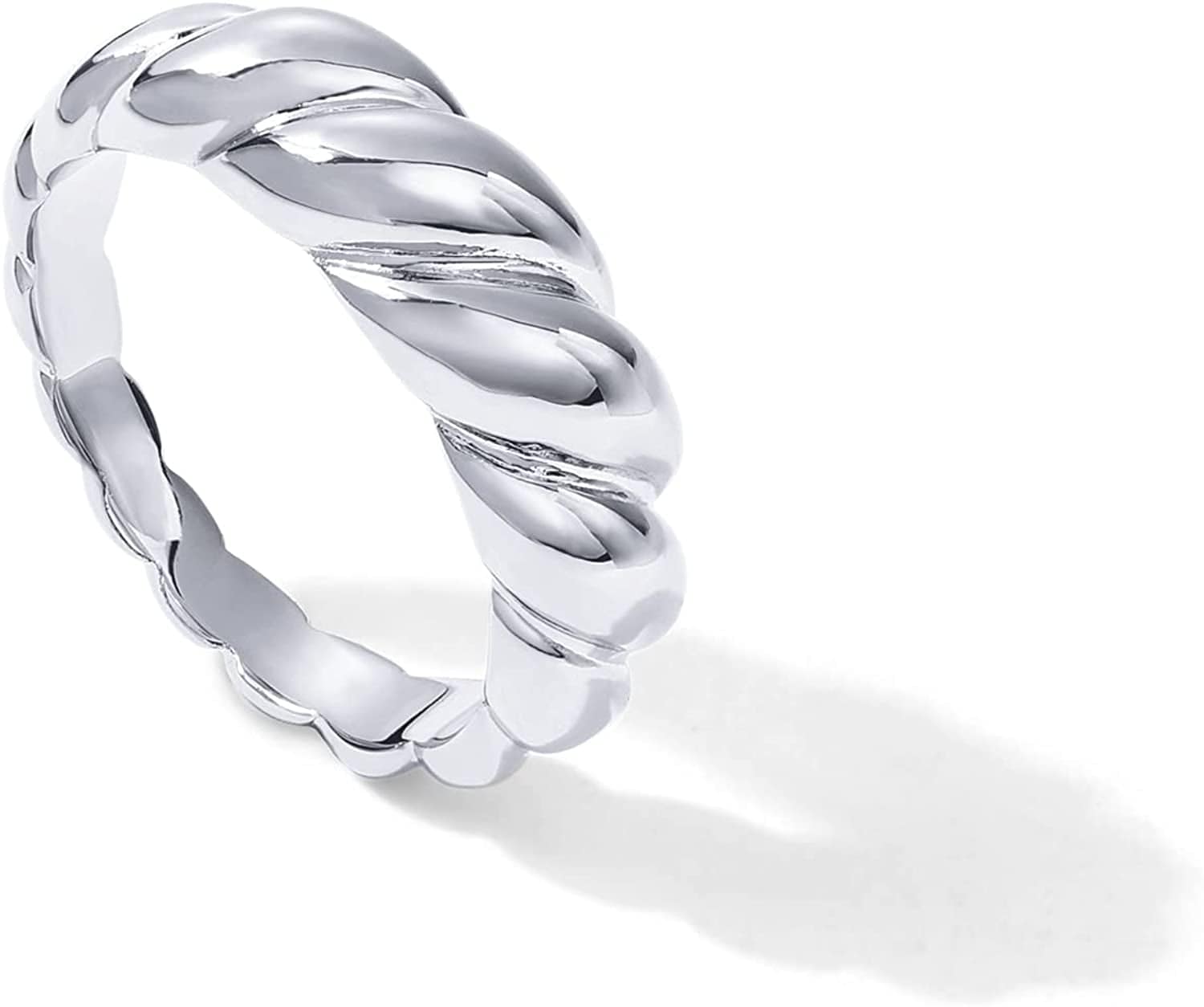 14K Gold Plated Croissant Dome Ring | Twisted Braided Gold Plated Ring | Chunky Signet Ring White - Croissant / 9