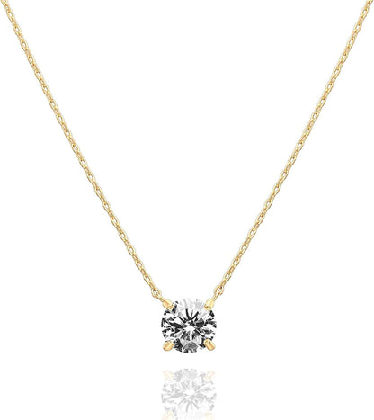 14K Gold Plated Crystal Solitaire 1.5 Carat (7.3Mm) CZ Dainty Choker Necklace | Gold Necklaces for Women Yellow / gold vermeil
