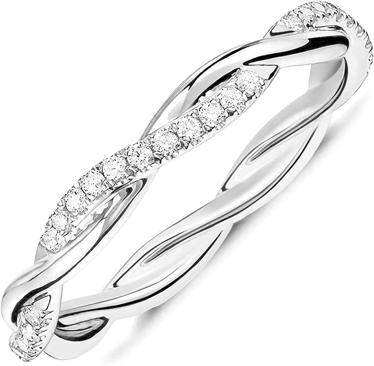 14K Gold Plated Cubic Zirconia Twisted Rope Eternity Band for Women vermeil - white / 9