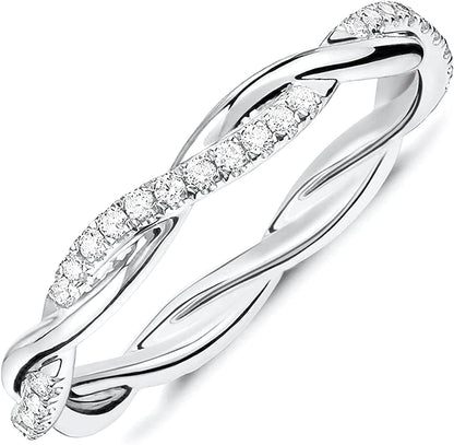 14K Gold Plated Cubic Zirconia Twisted Rope Eternity Band for Women vermeil - white / 9