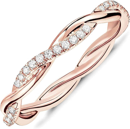 14K Gold Plated Cubic Zirconia Twisted Rope Eternity Band for Women vermeil - rose / 6
