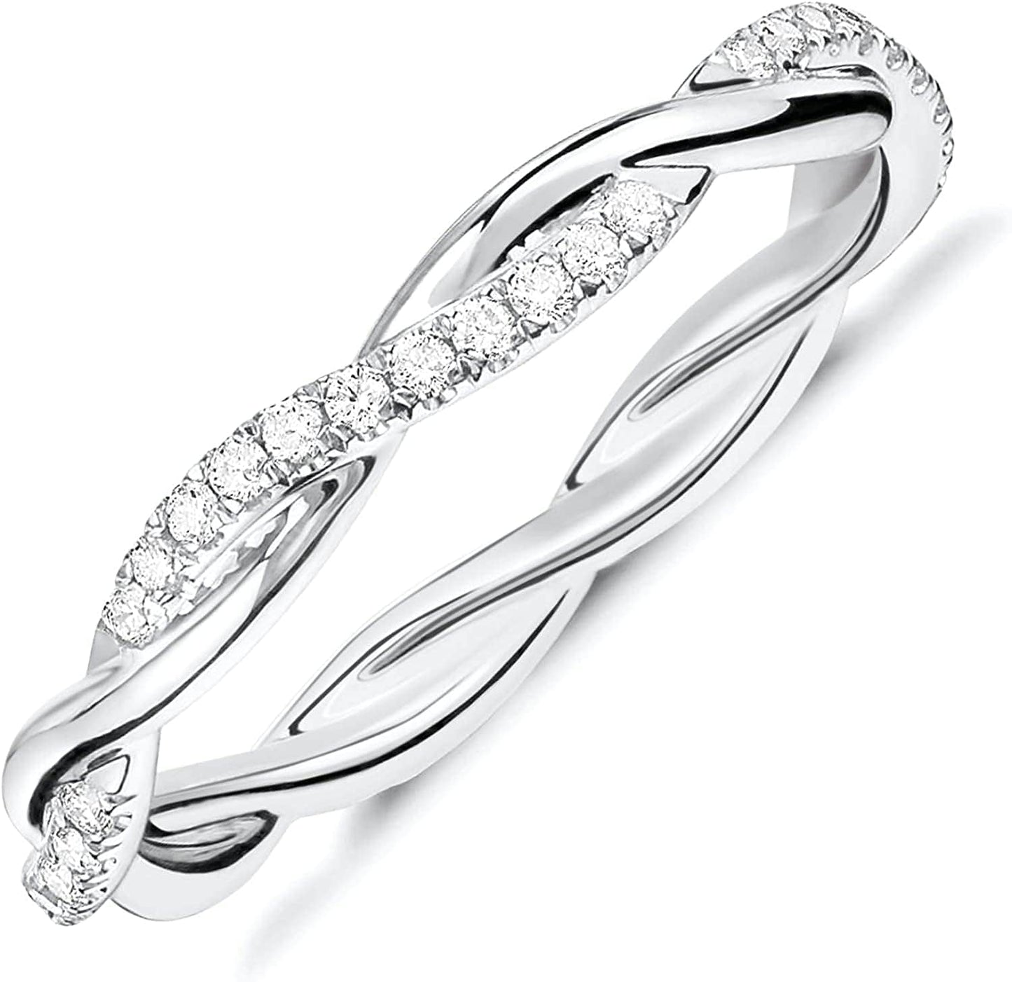 14K Gold Plated Cubic Zirconia Twisted Rope Eternity Band for Women plated - white / 9