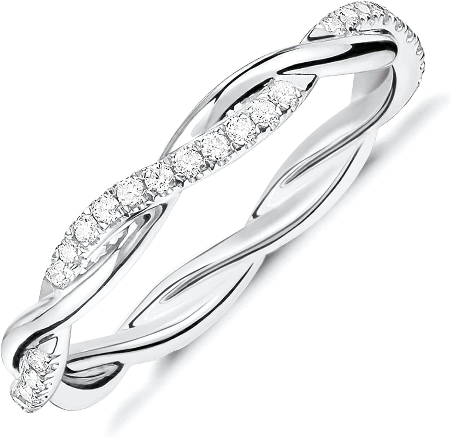 14K Gold Plated Cubic Zirconia Twisted Rope Eternity Band for Women plated - white / 9