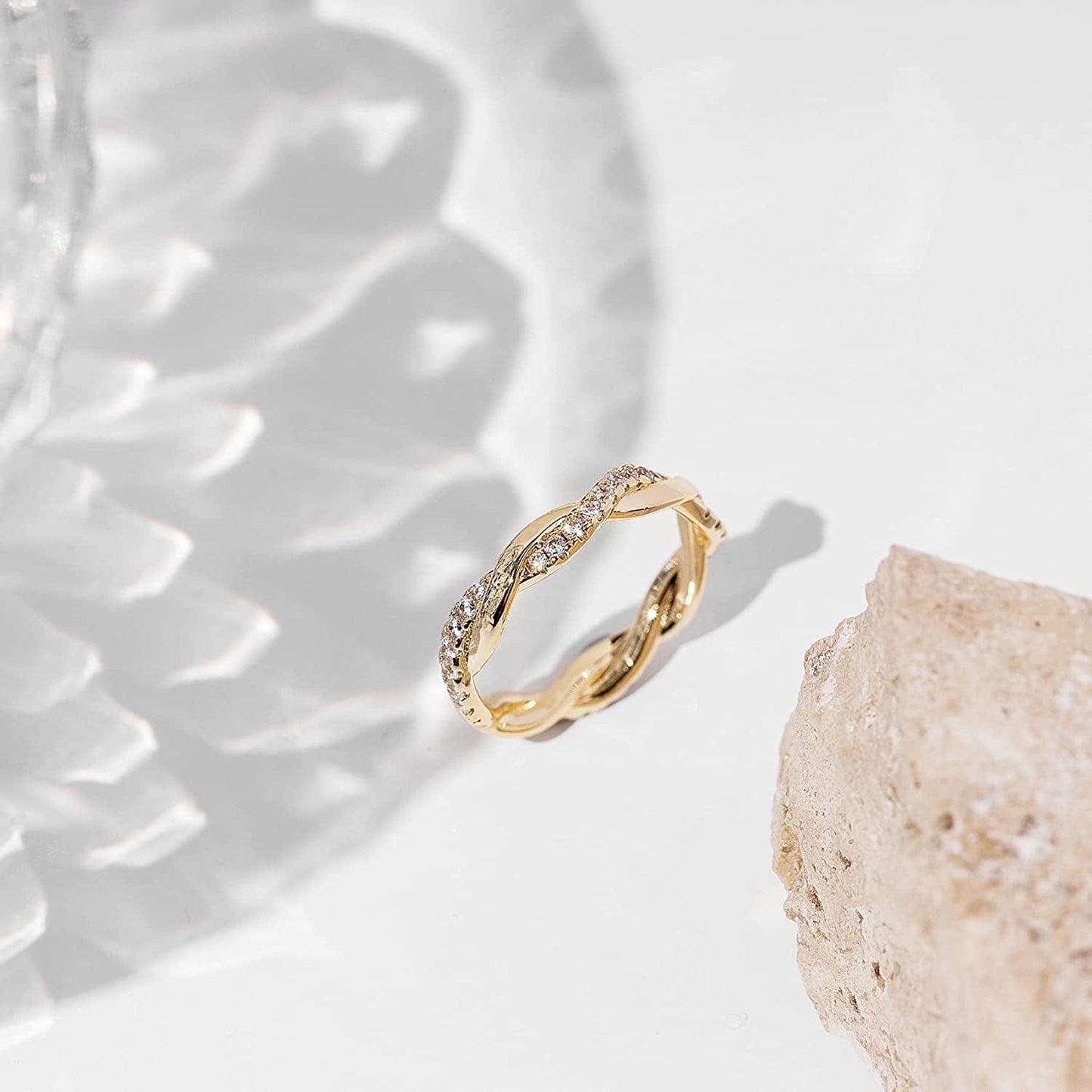 14K Gold Plated Cubic Zirconia Twisted Rope Eternity Band for Women