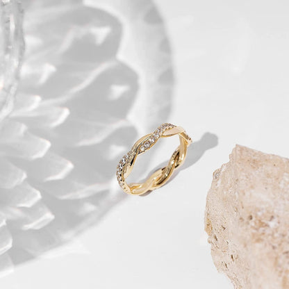 14K Gold Plated Cubic Zirconia Twisted Rope Eternity Band for Women