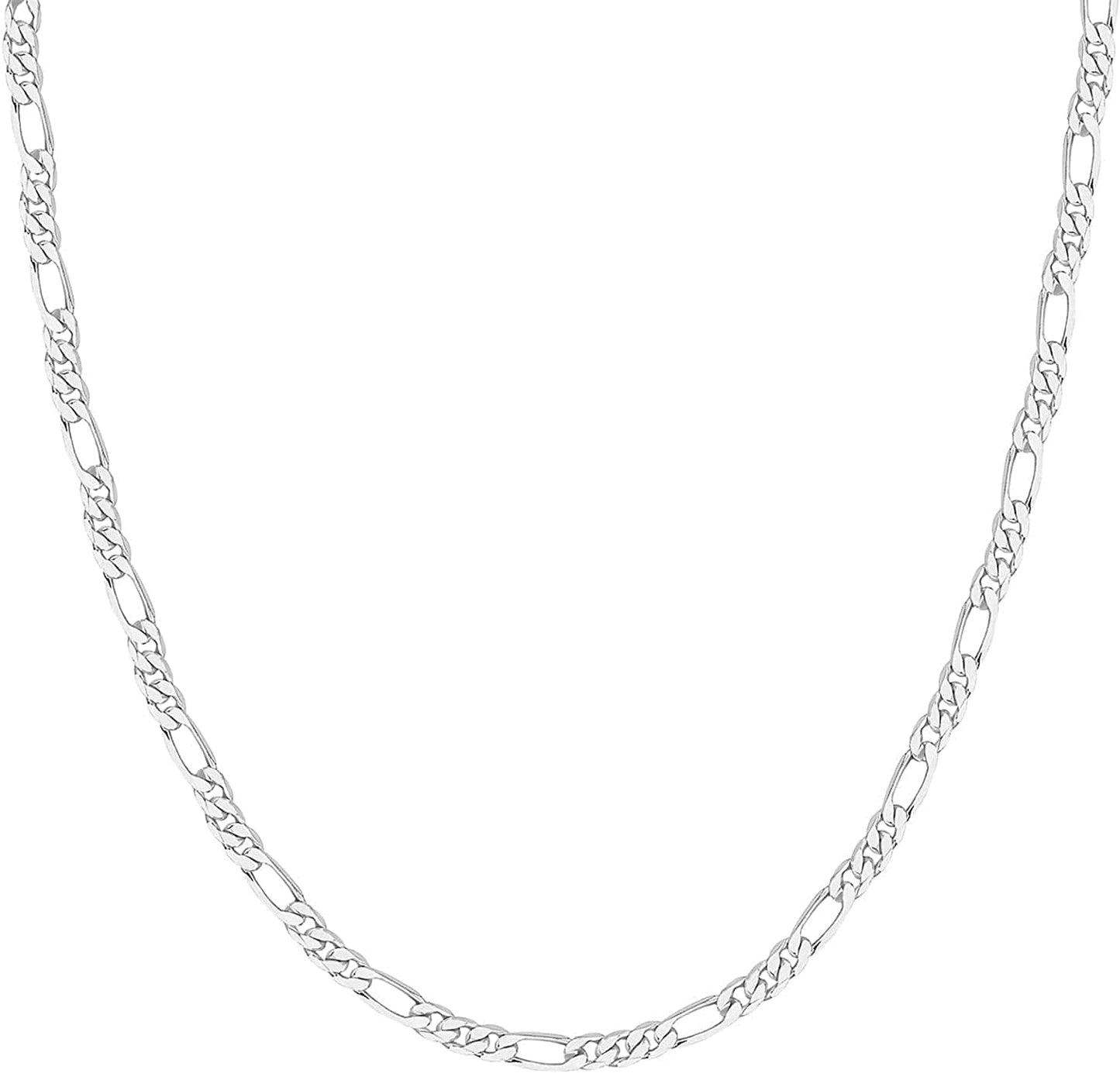 14K Gold Plated Curb Paperclip Box Sphere Bead Snake Herringbone and Figaro Chain Adjustable Necklace Figaro-M / white gold plated