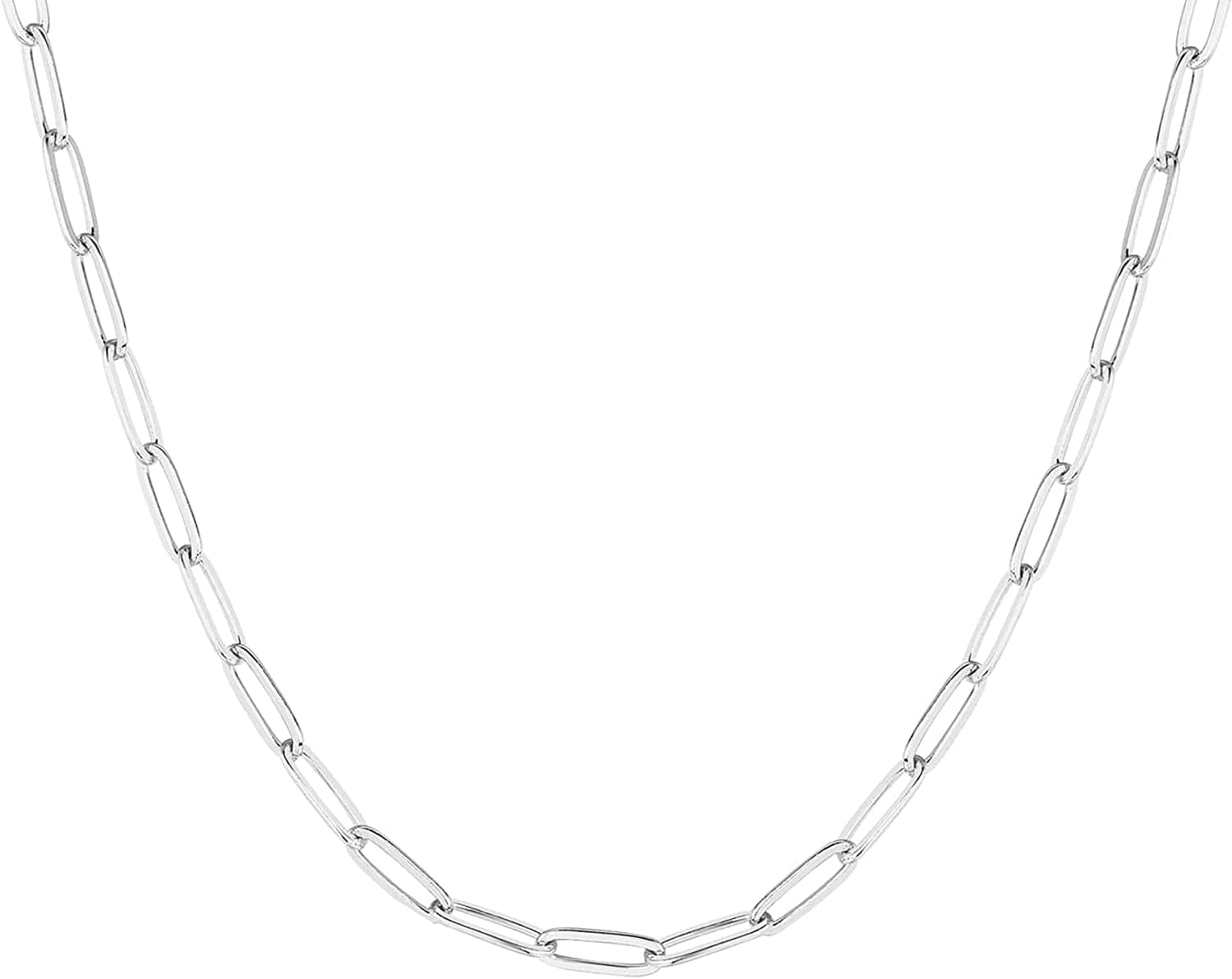 14K Gold Plated Curb Paperclip Box Sphere Bead Snake Herringbone and Figaro Chain Adjustable Necklace Paperclip-L / white gold plated