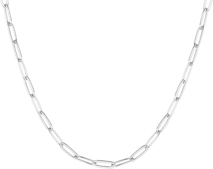 14K Gold Plated Curb Paperclip Box Sphere Bead Snake Herringbone and Figaro Chain Adjustable Necklace Paperclip-L / white gold plated