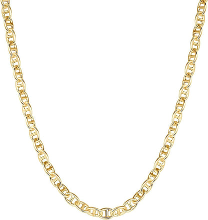 14K Gold Plated Curb Paperclip Box Sphere Bead Snake Herringbone and Figaro Chain Adjustable Necklace Anchor / yellow gold plated