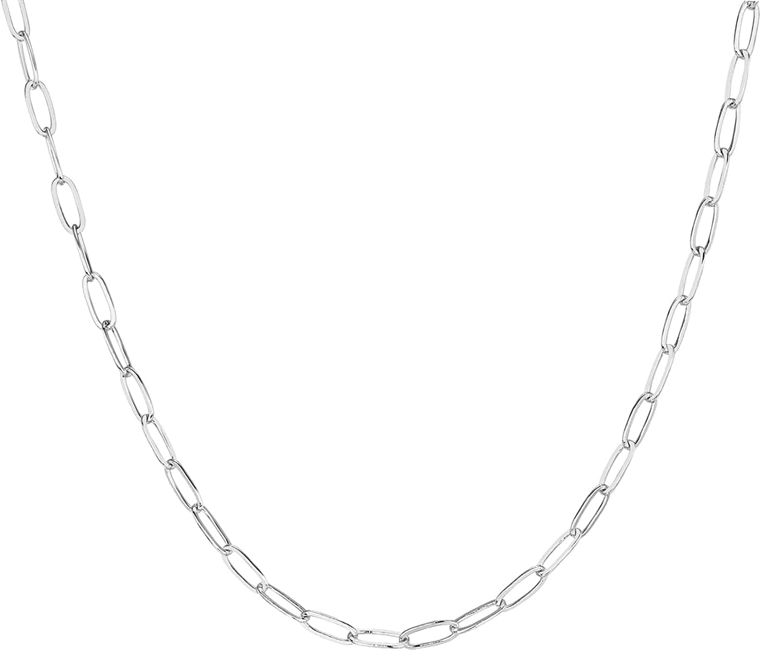 14K Gold Plated Curb Paperclip Box Sphere Bead Snake Herringbone and Figaro Chain Adjustable Necklace Paperclip-S / white gold plated