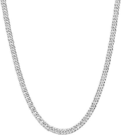 14K Gold Plated Curb Paperclip Box Sphere Bead Snake Herringbone and Figaro Chain Adjustable Necklace Curb-2x / white gold plated