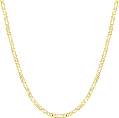 14K Gold Plated Curb Paperclip Box Sphere Bead Snake Herringbone and Figaro Chain Adjustable Necklace Figaro-M / vermeil - yellow