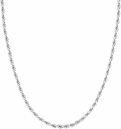 14K Gold Plated Curb Paperclip Box Sphere Bead Snake Herringbone and Figaro Chain Adjustable Necklace Rope / white gold plated