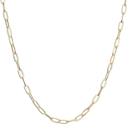 14K Gold Plated Curb Paperclip Box Sphere Bead Snake Herringbone and Figaro Chain Adjustable Necklace Paperclip-S / vermeil - yellow