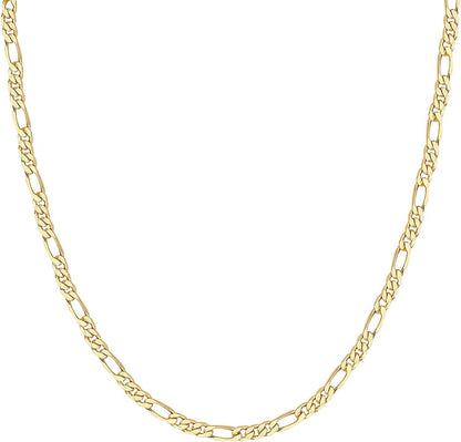 14K Gold Plated Curb Paperclip Box Sphere Bead Snake Herringbone and Figaro Chain Adjustable Necklace Figaro-M / yellow gold plated