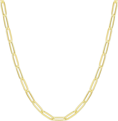 14K Gold Plated Curb Paperclip Box Sphere Bead Snake Herringbone and Figaro Chain Adjustable Necklace Paperclip-L / vermeil - yellow