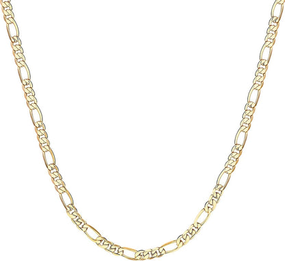 14K Gold Plated Curb Paperclip Box Sphere Bead Snake Herringbone and Figaro Chain Adjustable Necklace Figaro-L / yellow gold plated
