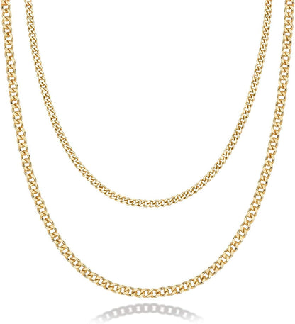 14K Gold Plated Dainty Layering Necklaces for Women | Snake Chain, Curb Link, Paperclip Layered Chains Curb / Yellow Gold