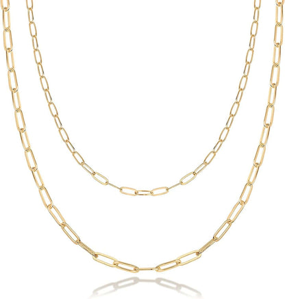 14K Gold Plated Dainty Layering Necklaces for Women | Snake Chain, Curb Link, Paperclip Layered Chains Paperclip / Yellow Gold