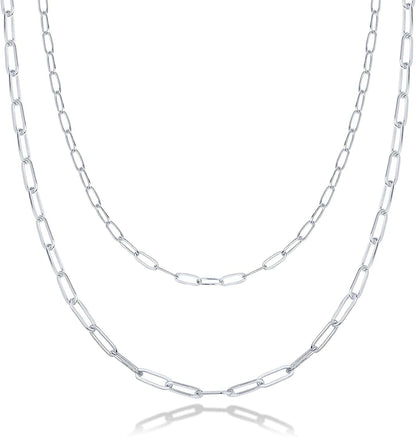 14K Gold Plated Dainty Layering Necklaces for Women | Snake Chain, Curb Link, Paperclip Layered Chains Paperclip / White Gold