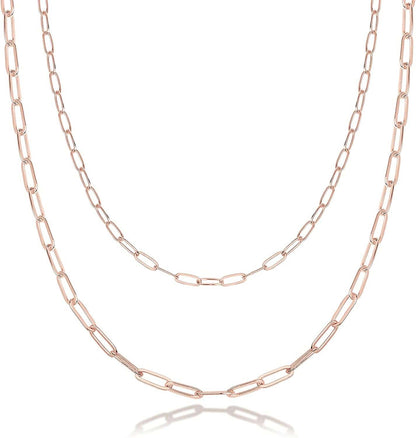 14K Gold Plated Dainty Layering Necklaces for Women | Snake Chain, Curb Link, Paperclip Layered Chains Paperclip / Rose Gold