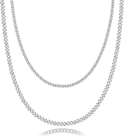 14K Gold Plated Dainty Layering Necklaces for Women | Snake Chain, Curb Link, Paperclip Layered Chains Curb / White Gold